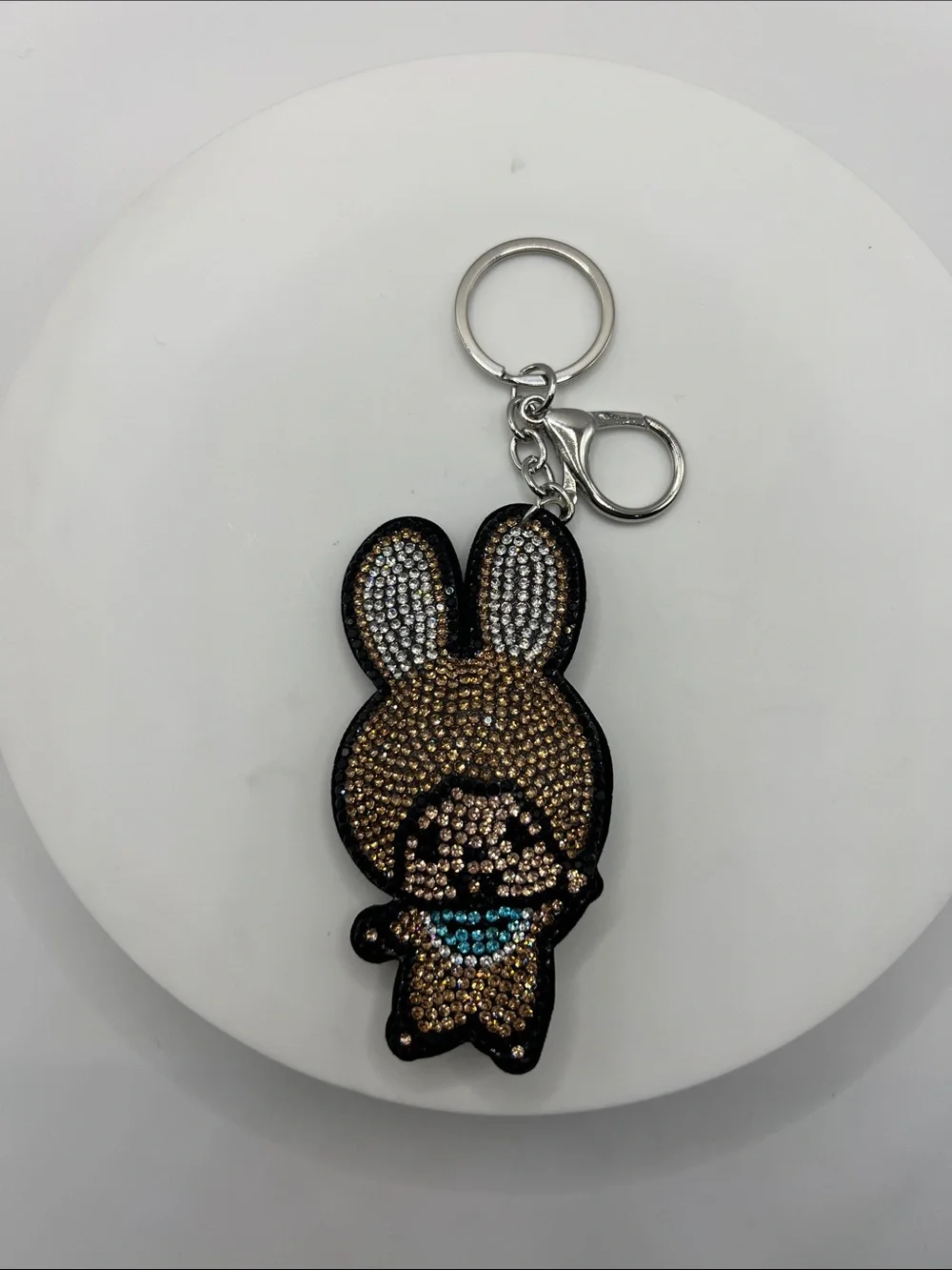 743. Crystal Bunny Keychain - Gold & Clear Rhinestones